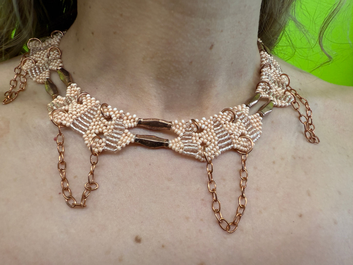 Daniela Mamon beaded blush lace collar necklace