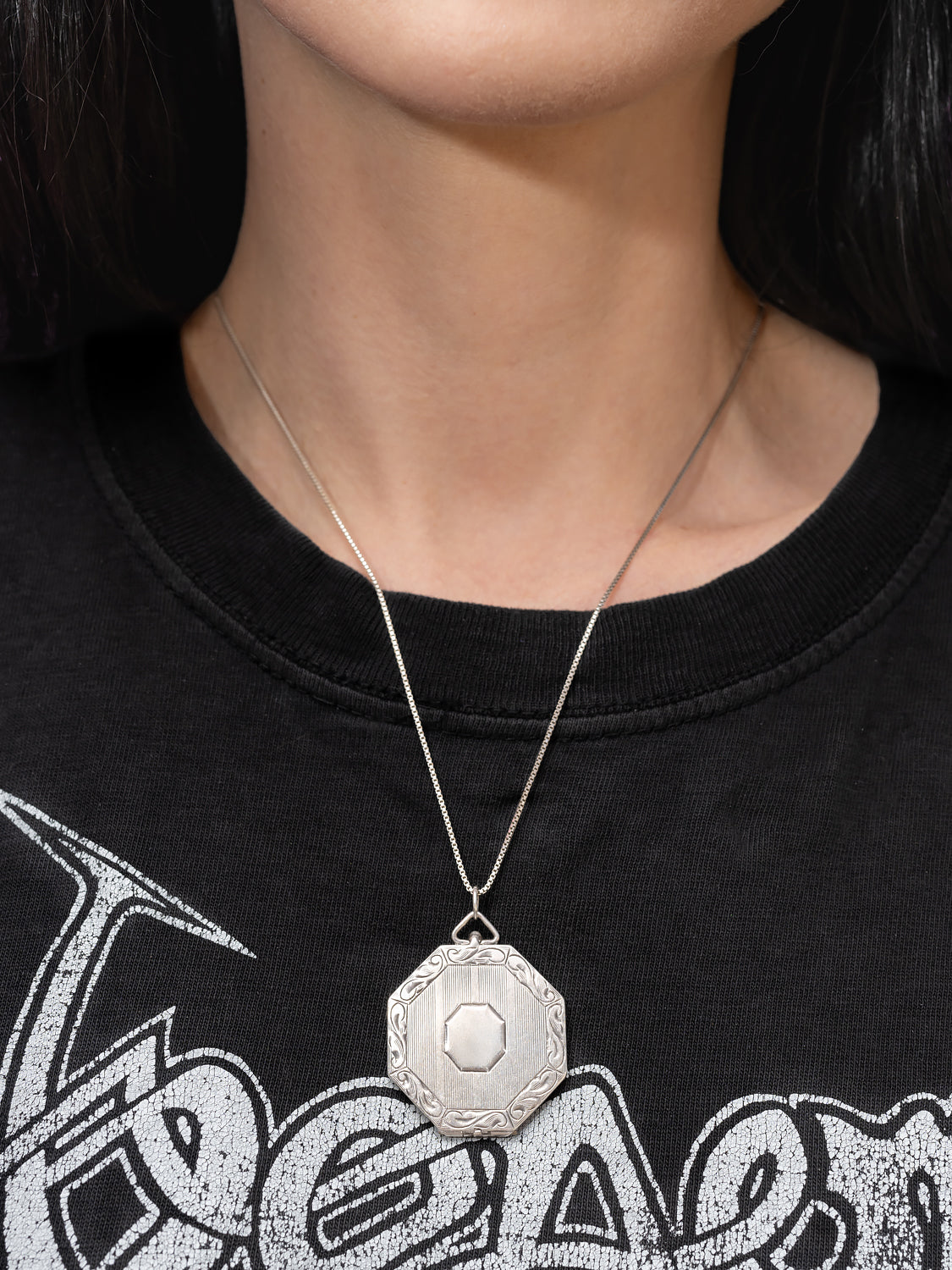 Pied a Terre Antique Edwardian Silver locket featuring interior image source from 1990s Playboy magazine